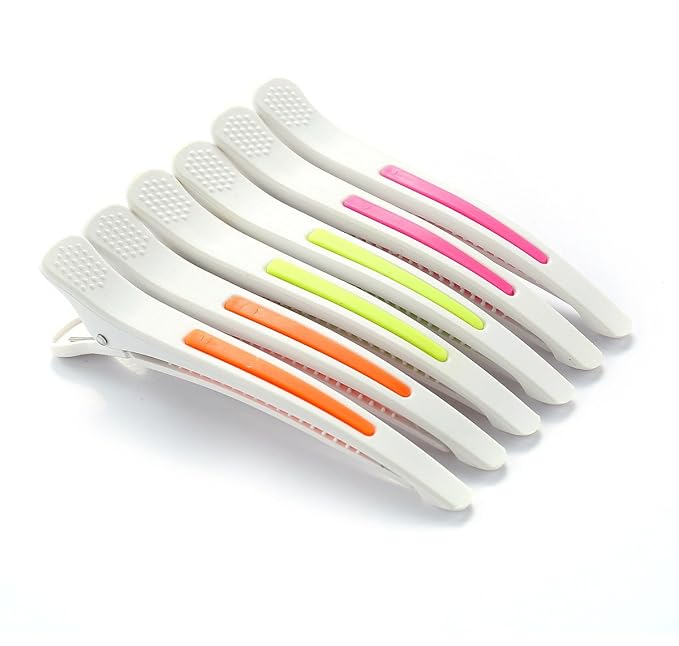 6Pcs/set Pinup Plastic Duck Bill Hair Clips for Sectioning Hair - Professional Non Slip Silicone band Clips Salon DIY Accessories Hairpins Hairgrip for Women (White-Multicolor)
