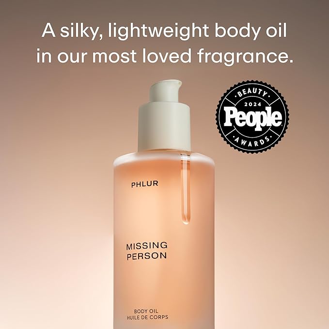 PHLUR Missing Person Body Oil For Women & Men - Lightweight & Nourishing - With Ceramide-Rich Oils & Skin-Mimicking Lipids - Bergamont, Musk, Orange & Sandalwood Floral Scented Body Oil (4 Fl Oz)