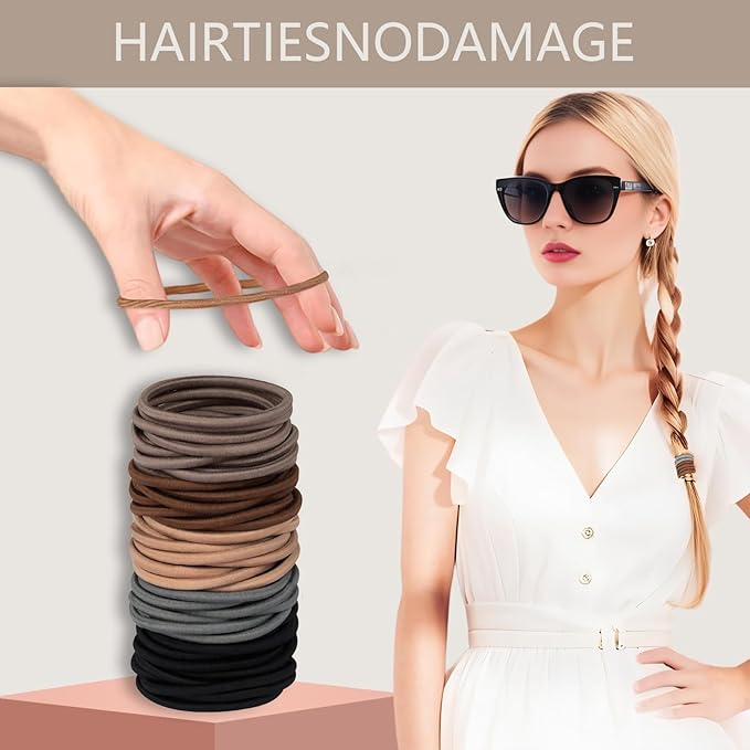 Hair Ties for girls 4 popular styles Hair Elastics (15pcs No Damage Hair Ties 50pcs High Elastic Ties 15pcs Ponytail Holders 12 Satin Scrunchies) Pain-free No Crease multiple colors for all hair types