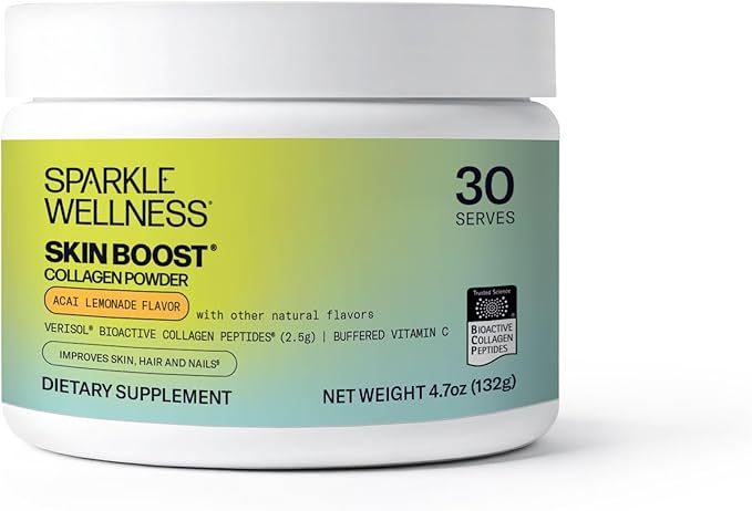 Sparkle Wellness VERISOL Bioactive Hydrolyzed Collagen Peptides | Collagen Powder Supplement with Vitamin C for Skin, Hair & Nail Health | Skin Boost (Acai Lemonade) [30-Serves]