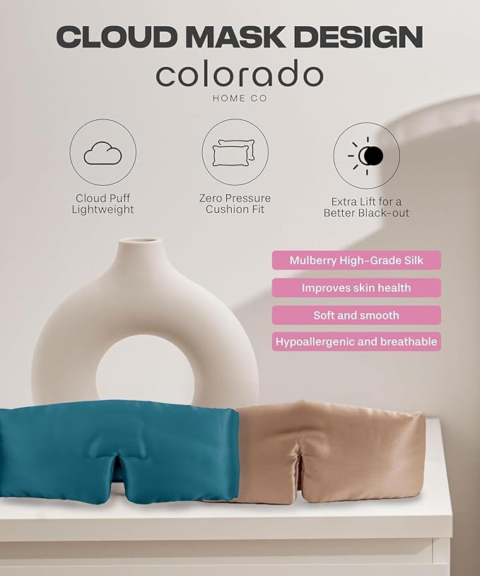 SUNDAYSILKS™ | Adjustable Silk Sleep Mask for Side Sleeper | Cloud-Like Comfort, Weighted for Deep Sleep | Soft Sleep Face Mask for Women & Men, Full Blackout, Cooling Silk Eye Mask for Sleeping (2PK)