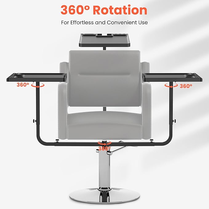 TASALON Salon Metal Tray Attached to Chair 360 Degree Rotation Barber Chair Tray for Dental, Cart with 2 Magnetic Bowls,Fully Adjustable Hairstylist for Barber Tattoo Tools
