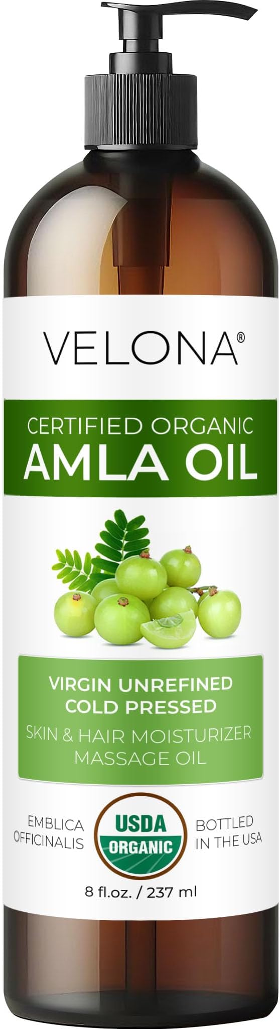 velona Amla Oil USDA Certified Organic - 8 Fl Oz | 100% Pure and Natural Carrier Oil | Extra Virgin, Unrefined, Cold Pressed