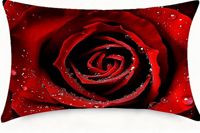Imitation Silk Pillow Case for Hair and Skin Vintage Red Rose 1 Pack Satin Pillow Case Standard Size with Hidden Zipper Smooth Cooling Pillow Cover for Sleeping 20”x26”