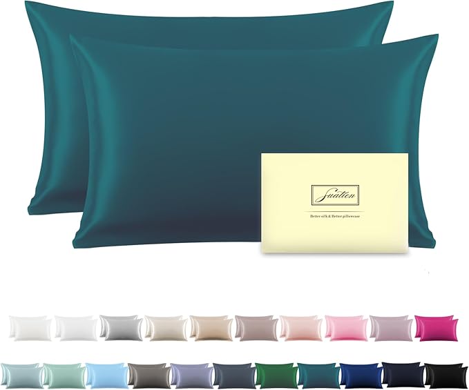 Silk Pillow Cases 2 Pack Soft Breathable and Sliky King Size Pillow Cases Set of 2,Natural Mulberry Satin Silk Pillowcase with Hidden Zipper for Hair and Skin (Teal,20"X 36",2pcs)
