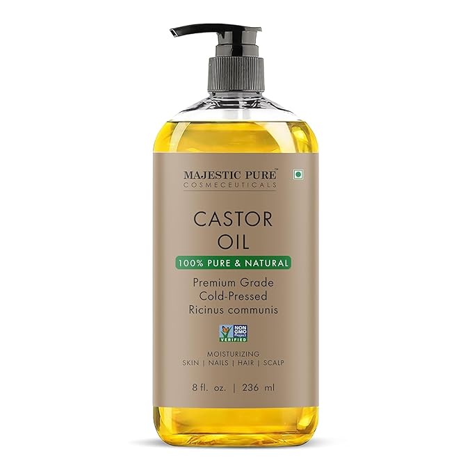 Majestic Pure Castor Oil - 100% Pure & Natural - Premium Grade, Cold Pressed, Hexane Free - Hair, Eyelashes, Eyebrows, Nails - Moisturizing & Nourishing - 8 Fl Oz