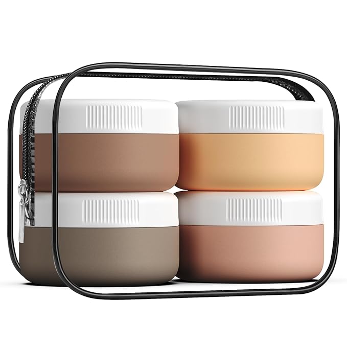 Travel Containers for Toiletries, Silicone Cream Jars BPA-Free, Leak-proof 1.35oz Travel Size Containers, Portable Size Silicone Jars with Lid for Cosmetic Face Hand Body Cream (4 Pack)