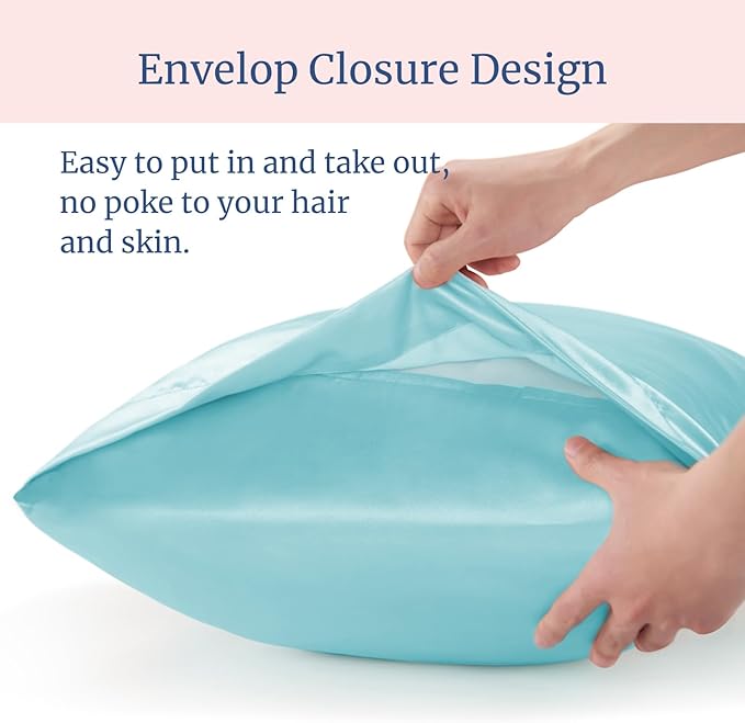 BEDELITE Satin Pillowcase for Hair and Skin, Super Soft and Cooling Similar to Silk Pillow Cases 2 Pack with Envelope Closure, Gift for Women Men(20"x30" Queen Size, Blue)