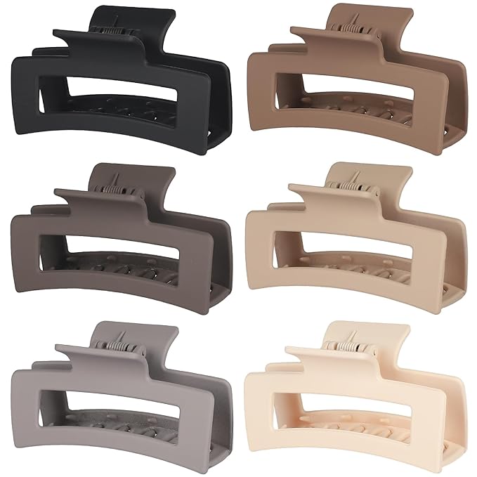 Square Hair Clips 3.5 Inch Medium Claw Clips Rectangle Hair Claw Clips 6 Pack Rubber Paint Jaw Non-Slip Thick Hair Accessories for Women Girls -Chocolate