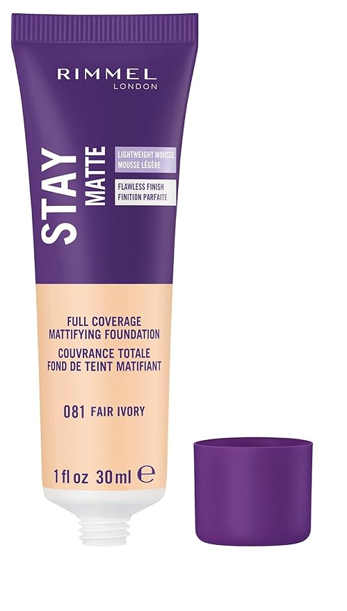 Rimmel London Stay Matte Liquid Mousse - 081 Fair Ivory - Foundation, Lightweight, Shine Control, Oil-Free, 1oz