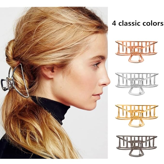 4 Pieces Metal Hair Claw Clips Set, 3 Inches Large Size Hair Catch Barrette Jaw Clamp Half Bun Hairpins for Women, Hair Accessories