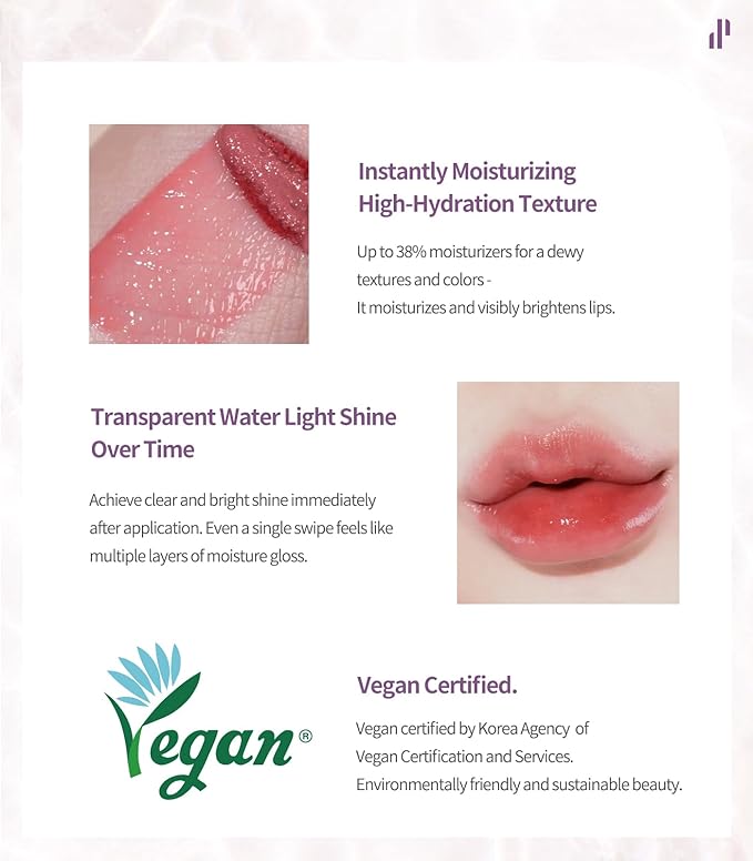 Heart Percent Dote On Mood Pure Glow Tint, Watery & Lightweight Moisturizing Lip Stain Long Lasting Liquid Lipstick 6.8g, #11. Just Coral