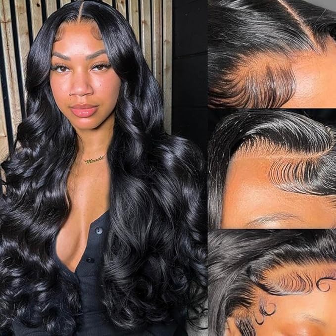24Inch Human Hair Wig Pre Plucked HD Transparent Body Wave Lace Frontal Wigs Human Hair 180% Density Glueless Wigs Natural Bleached Knots with Baby Hair Wigs for women