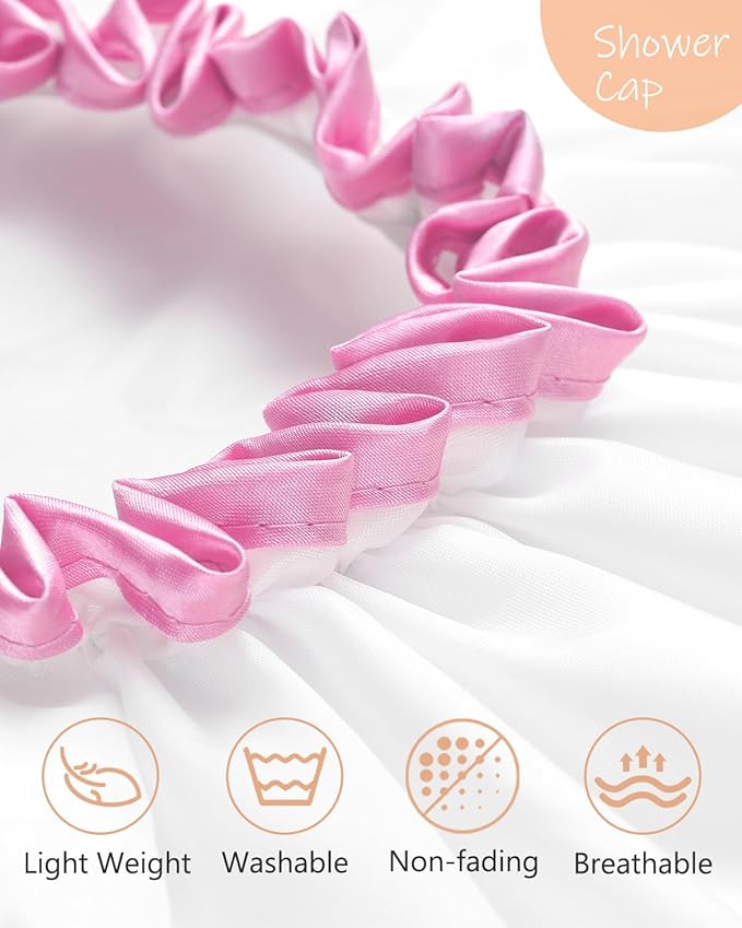 mikimini White Shower Cap Waterproof Reusable, Double Layers Bathing Hair Cap with Soft Comfortable PEVA Lining, Cute, Non-fading & Stretchy Shower Hat Medium (Pack of 1) White