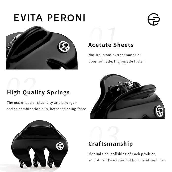 EVITA PERONI Small Hair Clips, Mini Hair Clip for Hair, Little Tiny Claw Clips for Women Girls Half Updo, Elegant Black