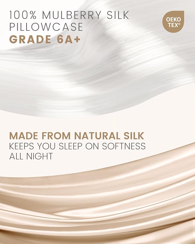THXSILK Set of 2 100% Mulberry Silk Pillowcase for Hair and Skin Health, Soft Breathable and Smooth Pillowcases with Hidden Zipper, Both Sides Premium Grade 6A+ Silk, Body Size 20"x54", Beige