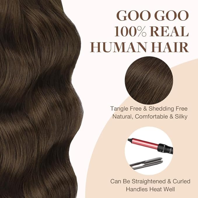 GOO GOO Tape in Hair Extensions Human Hair, 4A Chocolate Brown, 24inch 30g 10pcs, Skin Weft Seamless Invisible, Silky Straight with Thick Ends, Remy Human Hair
