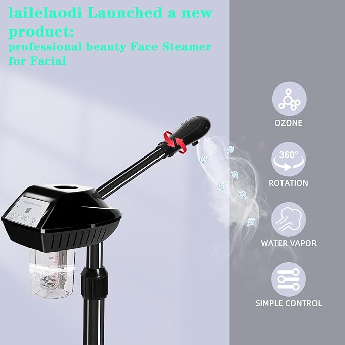 Professional Facial Steamer for Estheticians, Hot Mist & Timer Function, Ozone Facial Steamer on Wheels for Spa Beauty, Home Use