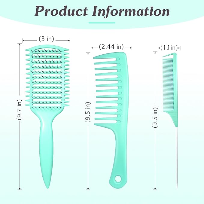 Curly Hair Brush & Curl Defining Brush – Easily Detangles Knots with Less Pulling – Styles Wet or Dry Hair, Tames Frizz for All Curl Types (Green 3Pcs)