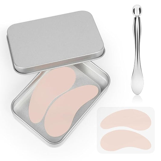 2 Pcs Under Eye Patches Silicone - Reusable Eye Patches, Eye Patches Plump Fine Lines & Wrinkles with Metal Eye Cream Applicator with Metal Eye Cream Applicator