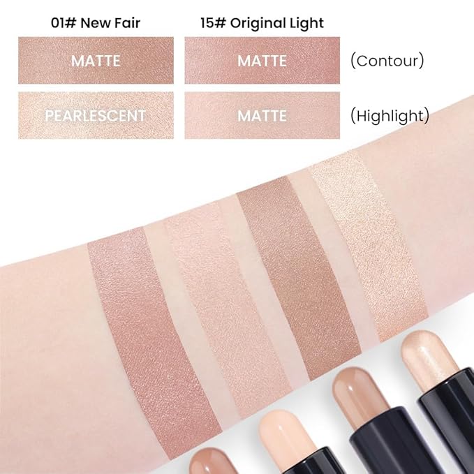 evpct 2in1 Face Shaping & Contouring Stick Cream Contour Concealer Bronzer Stick Makeup Kit for Beginner Face Highlighter Makeup Stick contorno maquillaje de maquillaje, NEW Fair + ORIGINAL Light