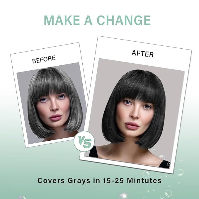 Black Hair Dye Shampoo, Hair Color Shampoo for Women Men, Covers Grays in Minutes, Champu Para Canas, Easy to Use, 16.90 Fl Oz