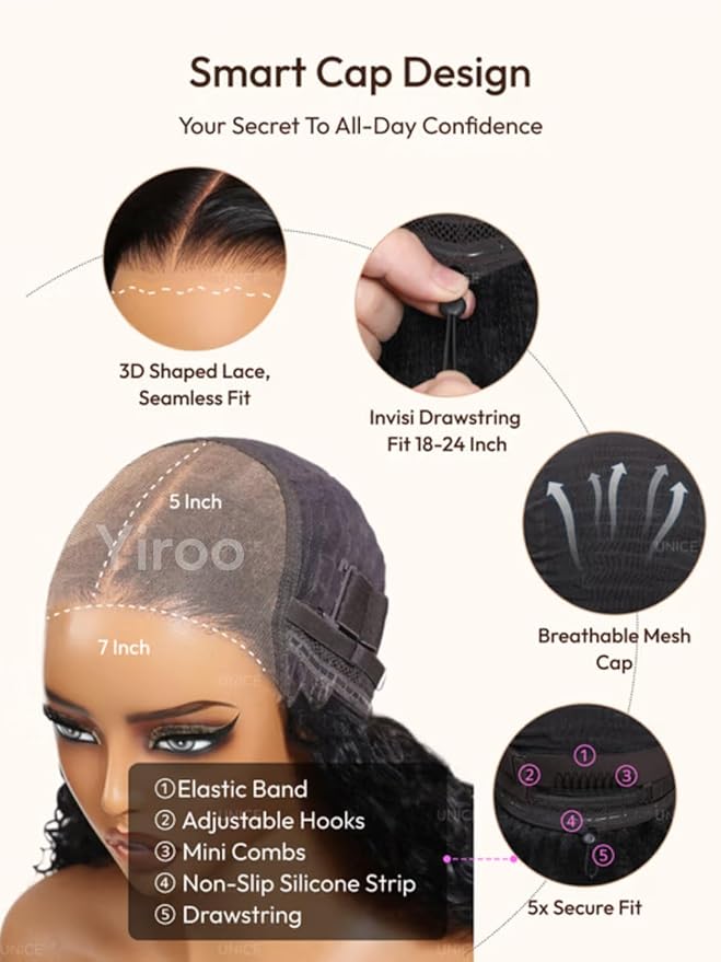 YIROO Chestnut Brown Ombre Yaki Straight 13x4 Pre Everything Frontal Glueless Wig Human Hair Pre Plucked Pre Cut,Bye bye Knots Wear and Go Drawstring Wigs Beginner Friendly 150% Density 22Inch