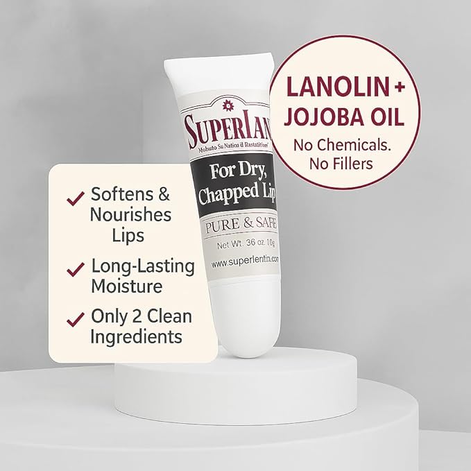 Organic Lanolin Lip Balm For Dry, Cracked, Chapped Lips By Superlan - Natural Lip Moisturizer With Ultra-Pure Medical Grade Lanolin & Jojoba Oil- Kosher Chapstick for Men Women & Children, (3 Pack)