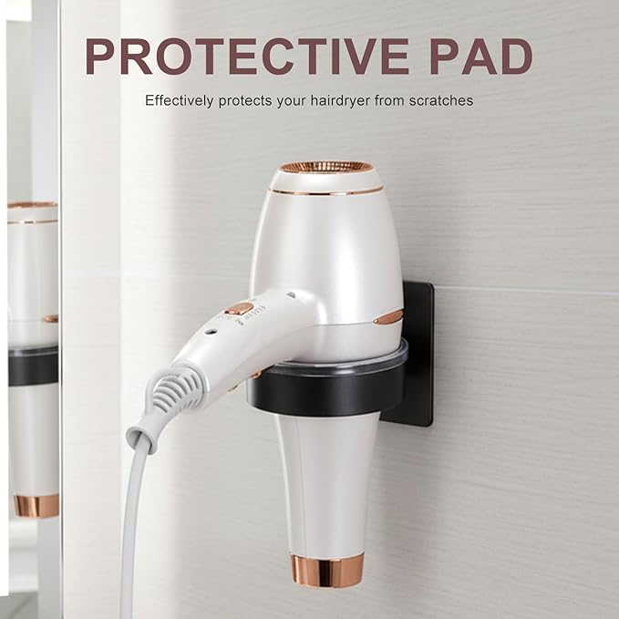 Dryer Holder Wall Mounted, Adhesive Stainless Steel Blow Dryer Stand Hair Tool Hairdryer Storage Organizer Hanger for Bathroom Cabinet Door Barber Shop (Black)