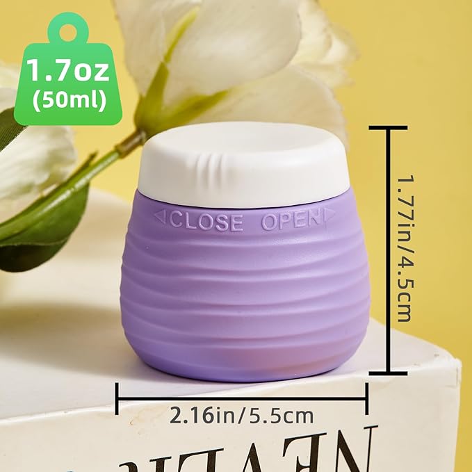 Travel Containers for Toiletries, 1.7oz Travel Size Premium Silicone Cosmetic Cream Jars, TSA Approved Leak-Proof Refillable Accessories W/Toiletry Bag for Cosmetic Face Body Cream(Vibrant)