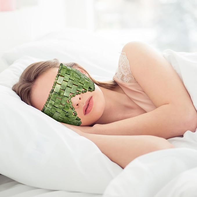 Jade Eye Mask, 2Pcs Large Facial Cooling Mask with 100% Real Jade for Hot & Cold Therapy,Green Jade Facial Eyes Sleeping Mask Relief Eye Cover by LazyGa