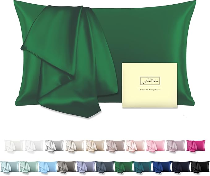 Mulberry Silk Pillow Cases for Hair and Skin Queen Size Silk Pillowcase with Zipper Soft Breathable Smooth Cooling Satin Silk Pillow Covers for Sleeping (Olive Green,20"X 30",1Pcs)