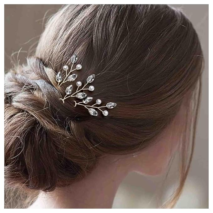 3 Pieces Pearl Crystal Bridal Hairpins Gold rhinestone wedding hairpins headpiece Tiny Pearl Hair Pins Decorative Prom Accessory for Women Wedding Hairstyles