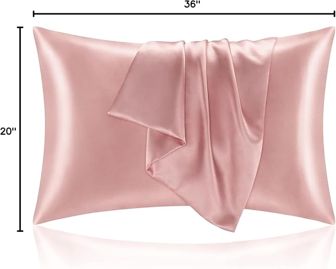 BEDELITE Satin Pillowcase with Zipper, Rose Pink King Size Pillow Cases Set of 2, Super Soft and Cooling Similar to Silk Pillow Cases, Gift for Women Men(20x36 Inches)