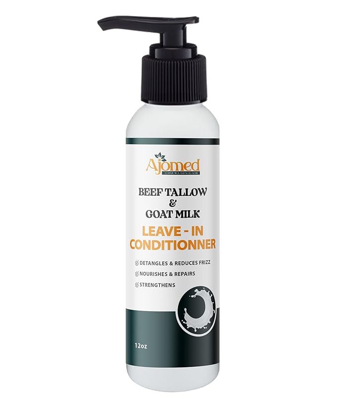 Beef tallow & Goat milk Leave-In Conditioner| Handmade hair Detangler- Anti-Frizz dreadlock moisturizer-Split Ends Breakage (12 Fl Oz)