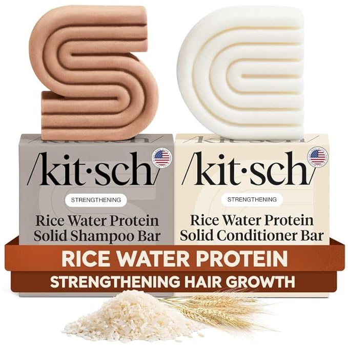 Kitsch Rice Water Protein Solid Shampoo and Conditioner Set for Hair Growth – Strengthening Hair Care Duo w/Rice Protein & Vitamins for Damage Repair – Paraben, Sulfate & Silicone Free, Made in USA