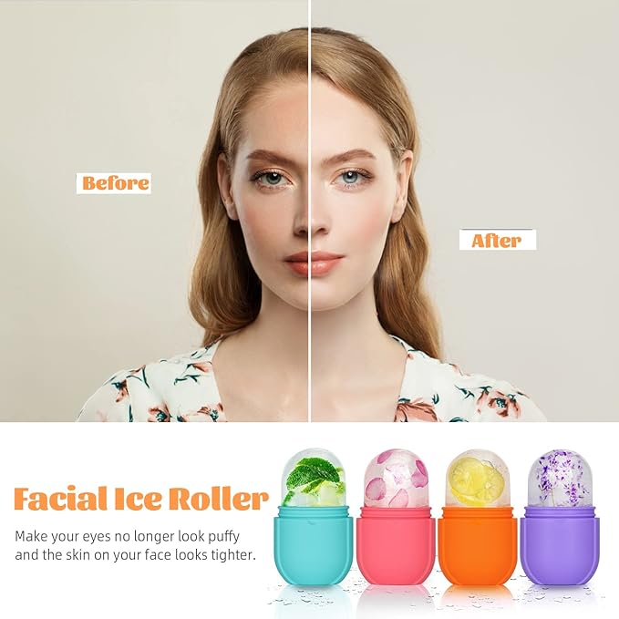 Ice Roller for Face and Eye, Gua Sha Facial Tools ,Puffiness Relief Ice Roller Skin Care ,Ice Facial Cube, Neck Massage, Silicone Ice Mold for Face Beauty,Self Care Gifts for Women ( Orange)