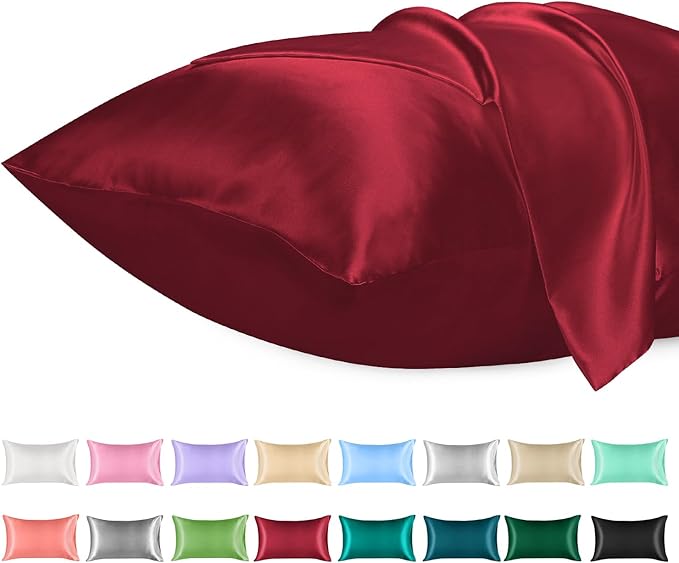 Lirex Satin Pillowcase for Hair and Skin, Super Soft and Cooling Similar to Silk, 2 Pack King Size 20"X 36" Pillow Cases with Envelope Closure, Gifts for Women Men, Wine Red