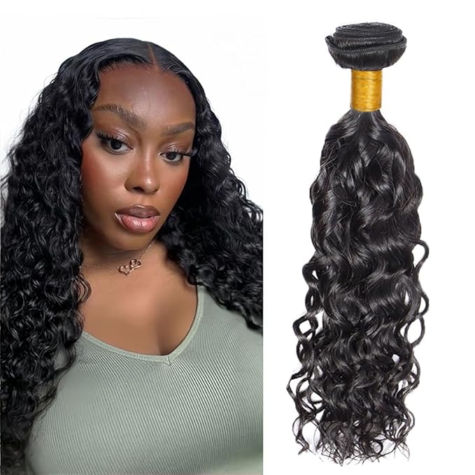 Human Hair Bundles Natural Black Water Wave Bundles 22 Inch Niegmeag Brazilian Virgin Soft and Silky Remy Hair Extensions Color 1B Wet and Wavy Bundle 100g