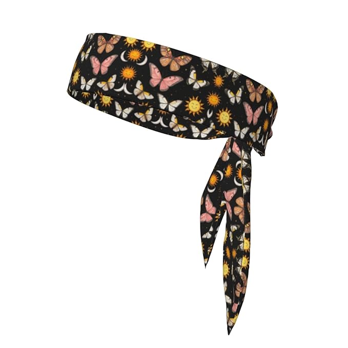 Men Women Novelty Sports Sweatbands Head Decor for Running Athletic Shower, Elastic Multifunction Goth Butterfly Moth Sun Moon Head Ribbon Headdress