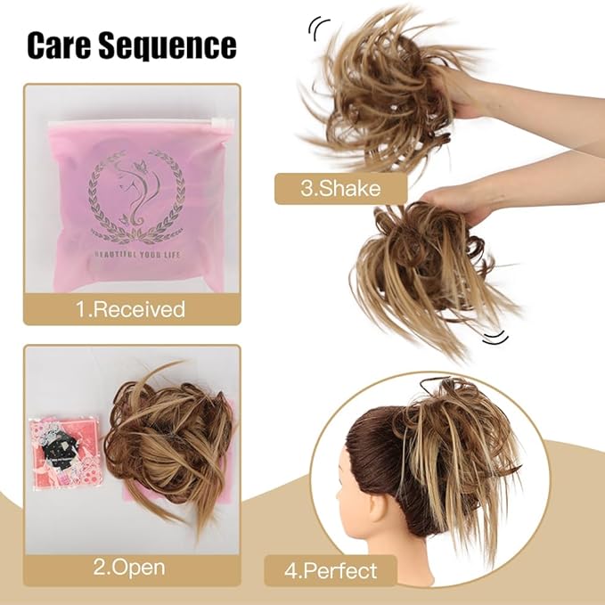 HMD Tousled Updo Messy Bun Hair Piece Hair Extension Ponytail With Elastic Rubber Band Updo Bun Synthetic Hairpieces for Women