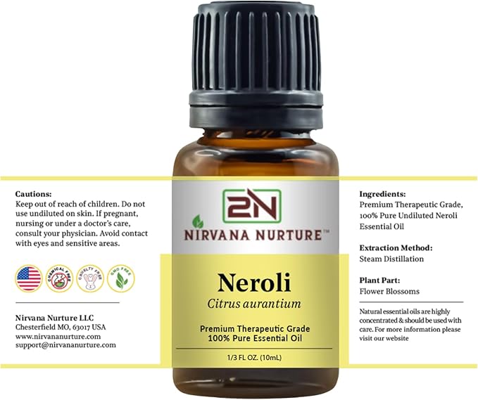 Neroli Essential Oil 100% Pure Premium Therapeutic Grade, Undiluted - Aromatherapy Diffuser for Calm and Relaxation, Skin Care, Hair Care