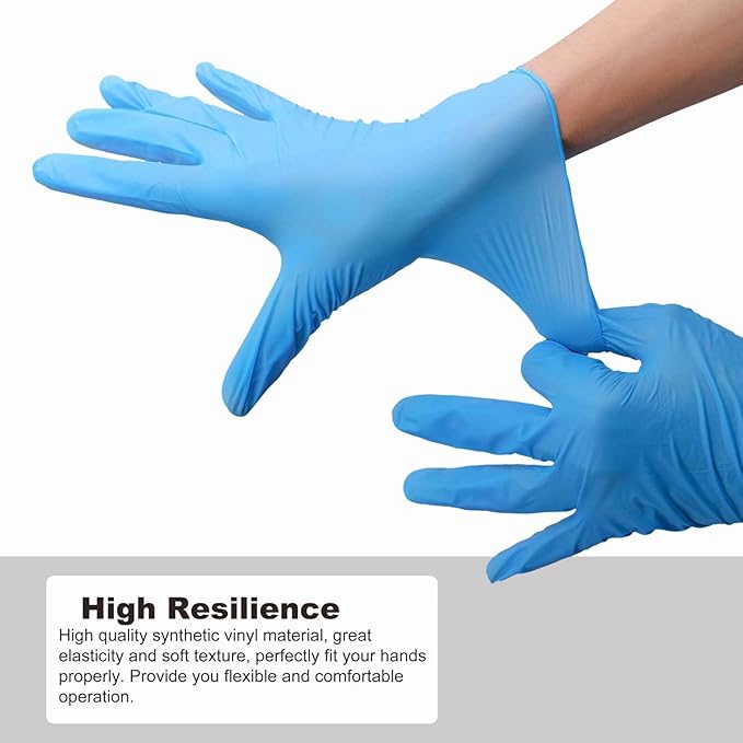 Disposable Gloves Medium, Nitrile and Vinyl Blend Material Gloves, Latex Free, 4 Mil 200 Pc Food Grade Glove for Cleaning, Food Prep, Hair Dye, Tattoo, Blue