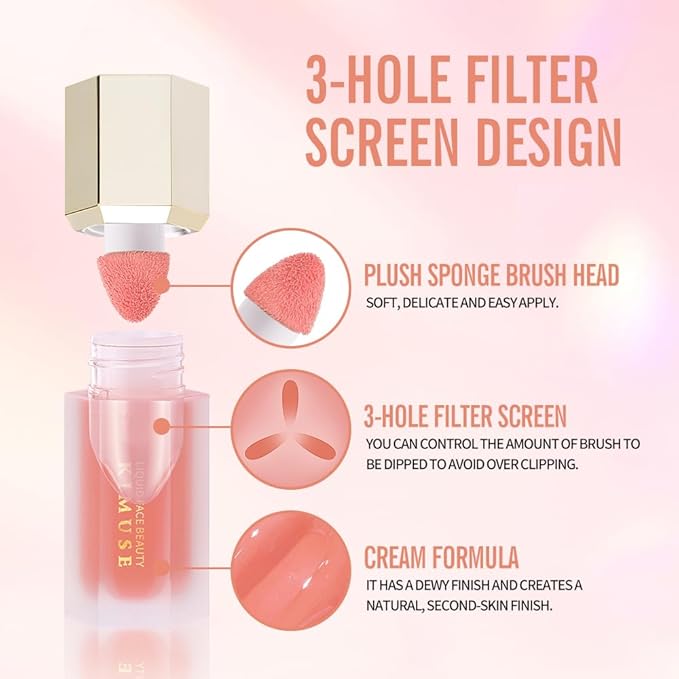 KIMUSE Soft Cream Blush Makeup, Liquid Blush for Cheeks, Weightless, Long-Wearing, Smudge Proof, Natural-Looking, Dewy Finish