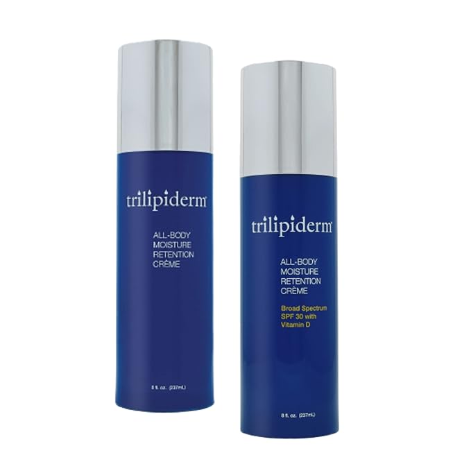 Trilipiderm Weekender Bundle – All-Body Moisture Retention Crème Broad Spectrum SPF 30 with Vitamin D and All-Body Moisture Retention Crème, 8 Ounce Airless Pump Bottles