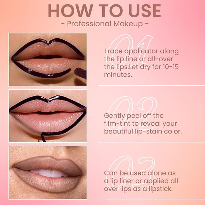 Matte Liquid Lip Stain Peel Off Lip liner Tattoo, Dark Brown Matte Peel Off Lip Stain, Long Lasting Waterproof Lipstick Lip Gloss Stain, Transfer-proof for All Skin Types, 0.12 fl oz 05#