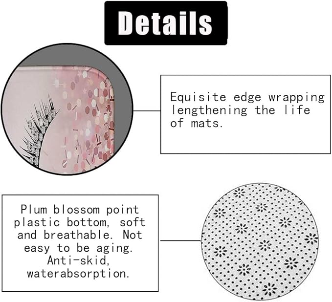 4PCS Hello Gorgeous Shower Curtain Set, Birthday Confetti Botanical Peony Floral Diamond Unicorn Eyelash Teen Girls Pink Bathroom Decor, Waterproof Fabric Shower Curtain, Bath Mat Toilet Rug