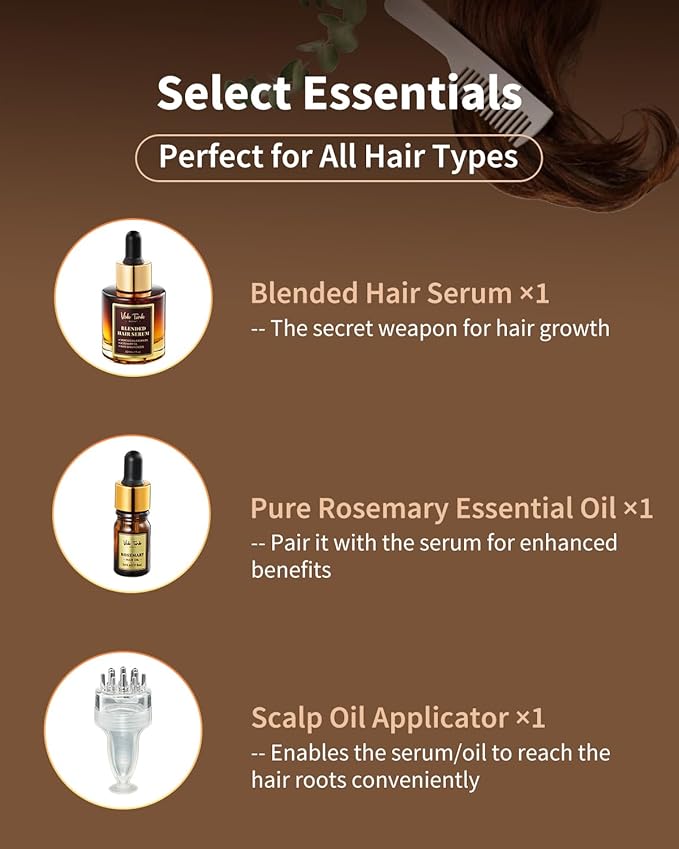 Hair Care Essential Set - Scalp Massager Oil Applicator, Natural Rosemary Oil Moroccan Argan Blend Serum for Hair Growth, Nourishing Scalp, Christmas Birthday Gifts for Women Men Mom Dad