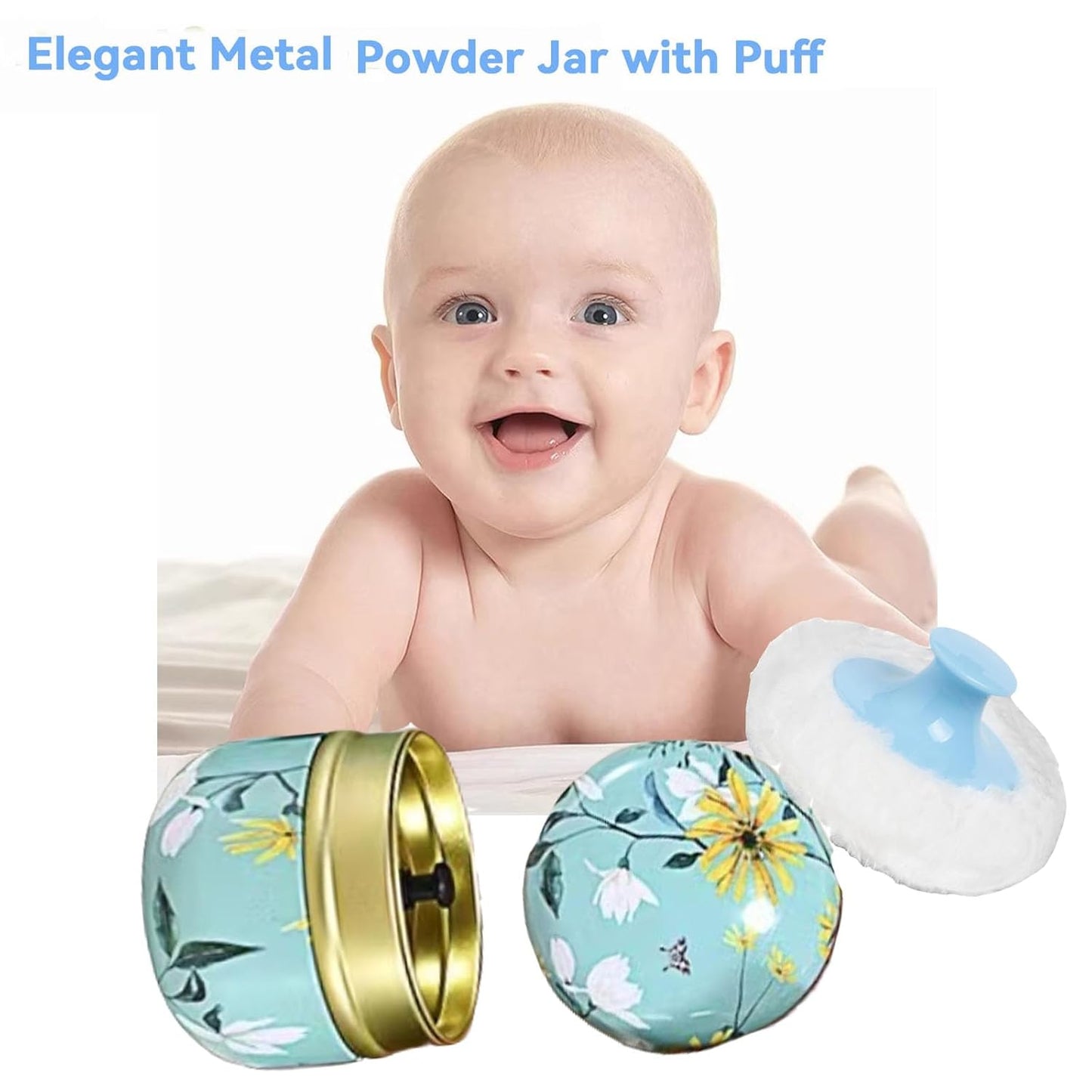 Body Powder Puff and Container, 3.35" Portable Dusting Powder Container with Soft Puff LoosePowder Case Box Jar with Lids for Baby Women Home and Travel Use