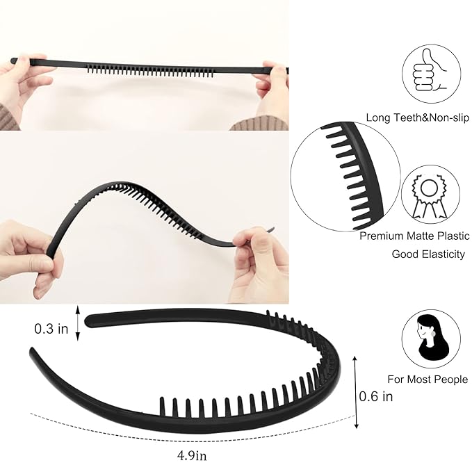 LAPOHI 10 PCS Non Slip Fashion Effortless Plastic Headbands with Teeth Comb Skinny Hair Accessories Bands for Women Men Teen Girls, Short Teeth Morandi